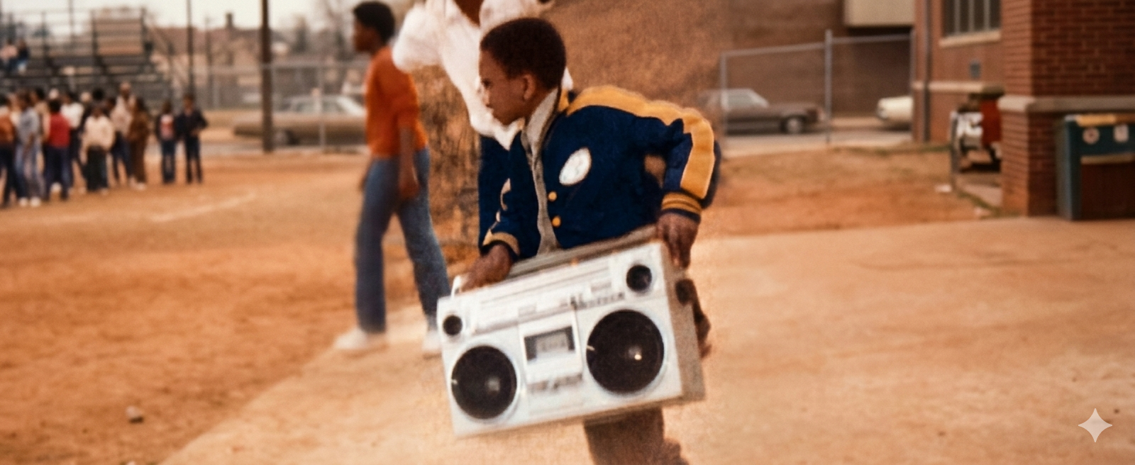 Young DJ Kizzy K with boombox — where it all started